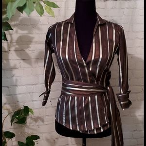 Zara Brown and Silver Wrap Top XS